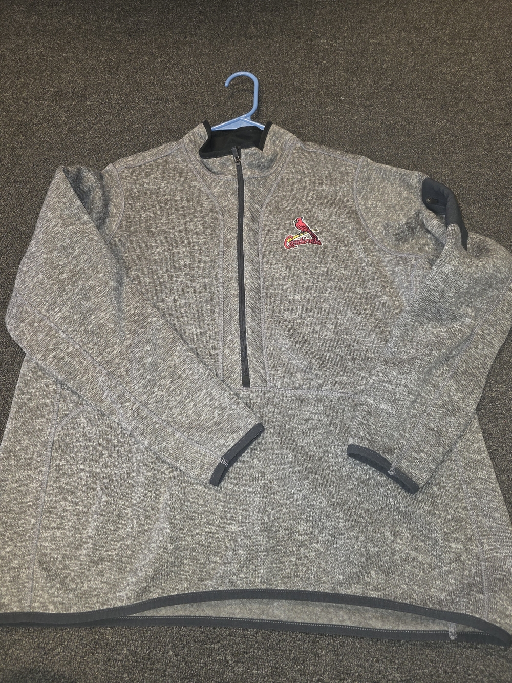Antigua St Louis Cardinals Gray Half-Zip Sweater with Red Logo
